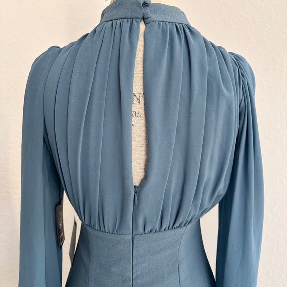 Vince Camuto Dusty Blue Chiffon V-Neck Crepe Dress Size 2 - Picture 5 of 7